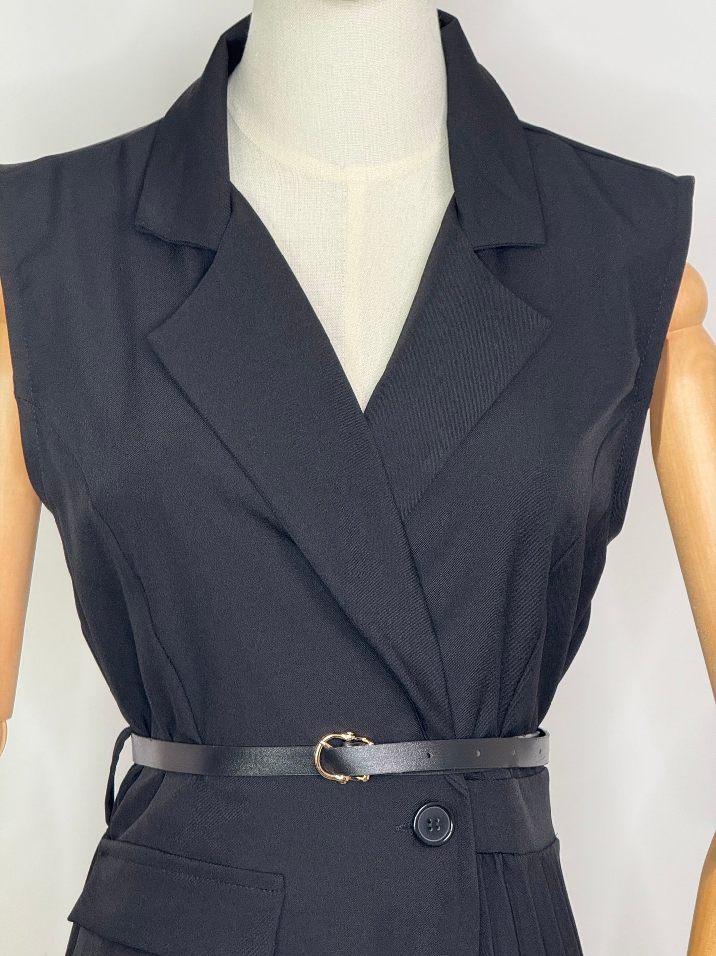 Polly Pleated Black Dress