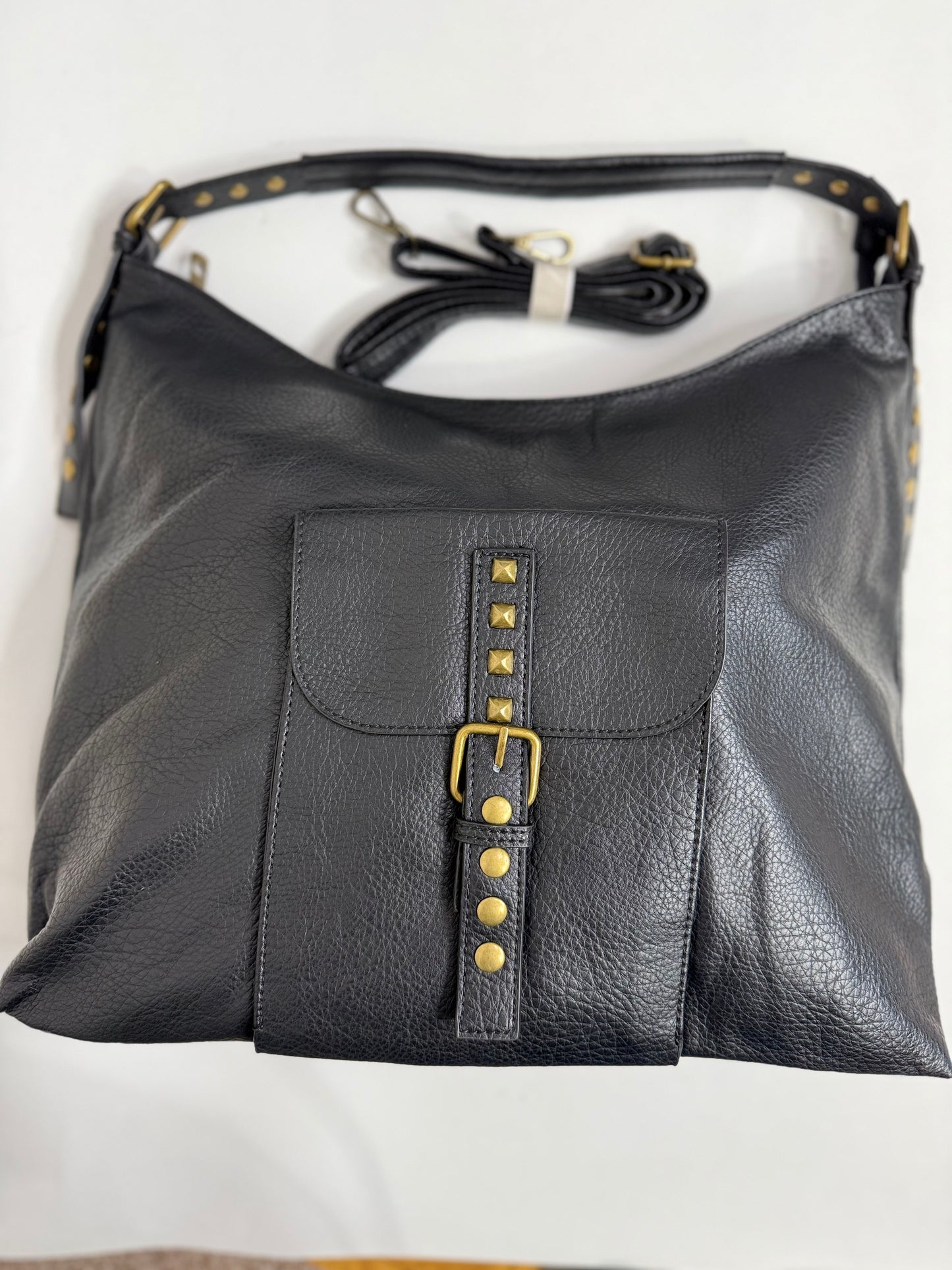 Large stud slouch black bag