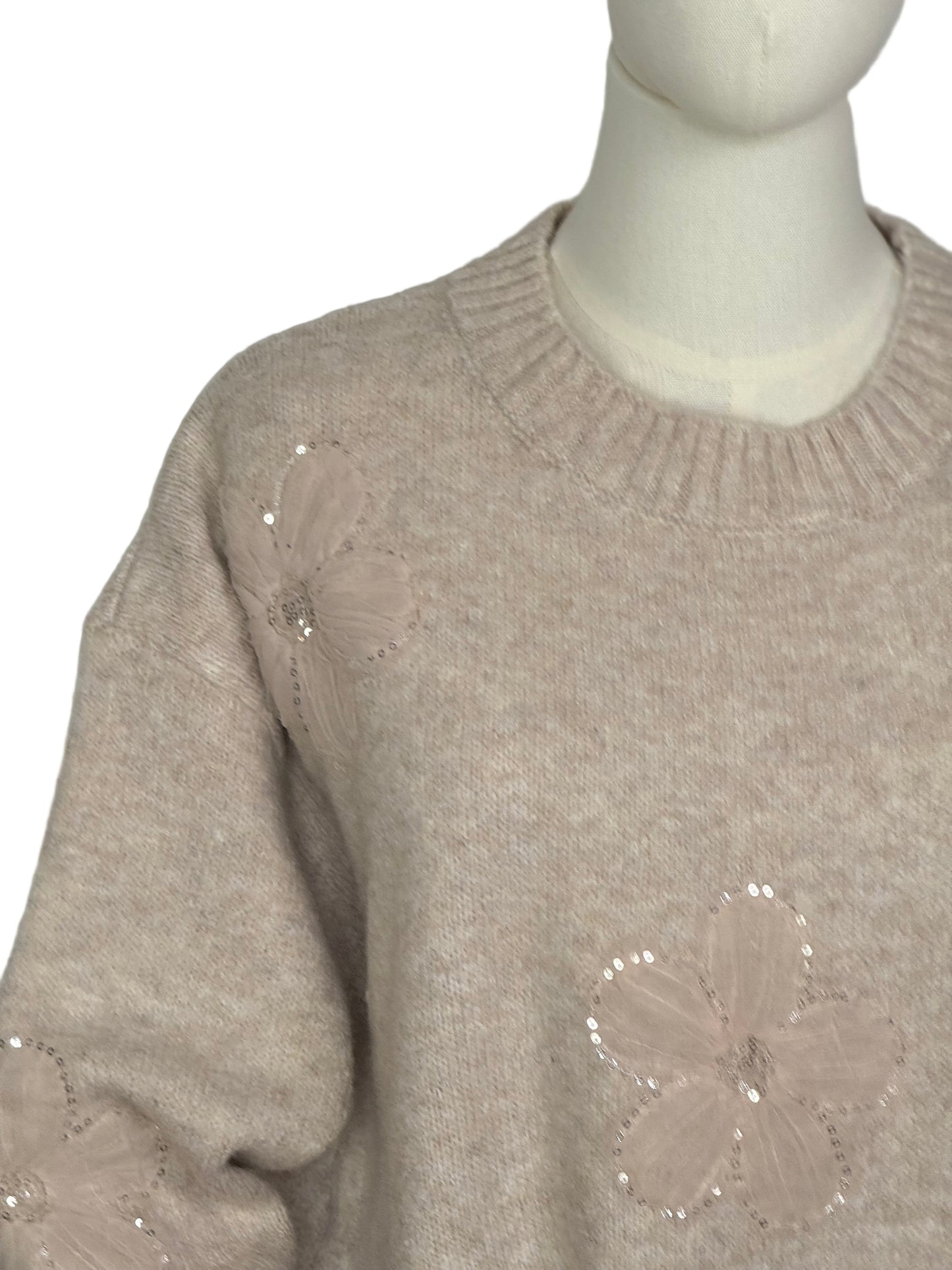 Sienna Sequin Flower Jumper Beige