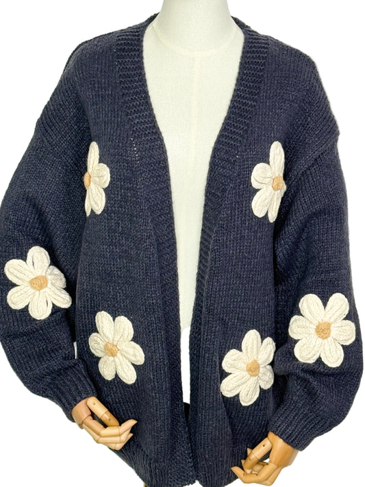 Freya Flower Open Cardigan Navy