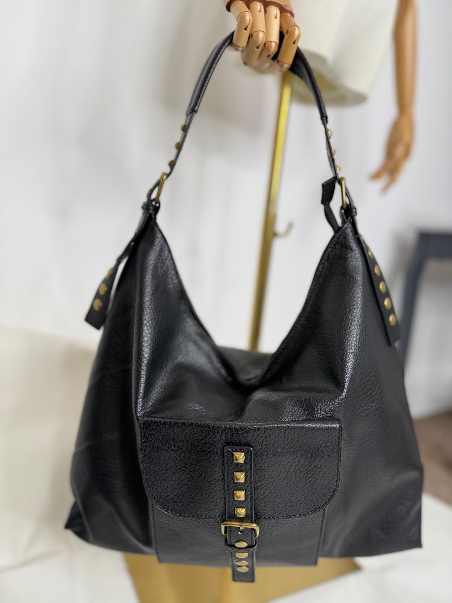 Large stud slouch black bag