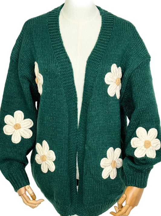 Freya Flower Cardigan Green