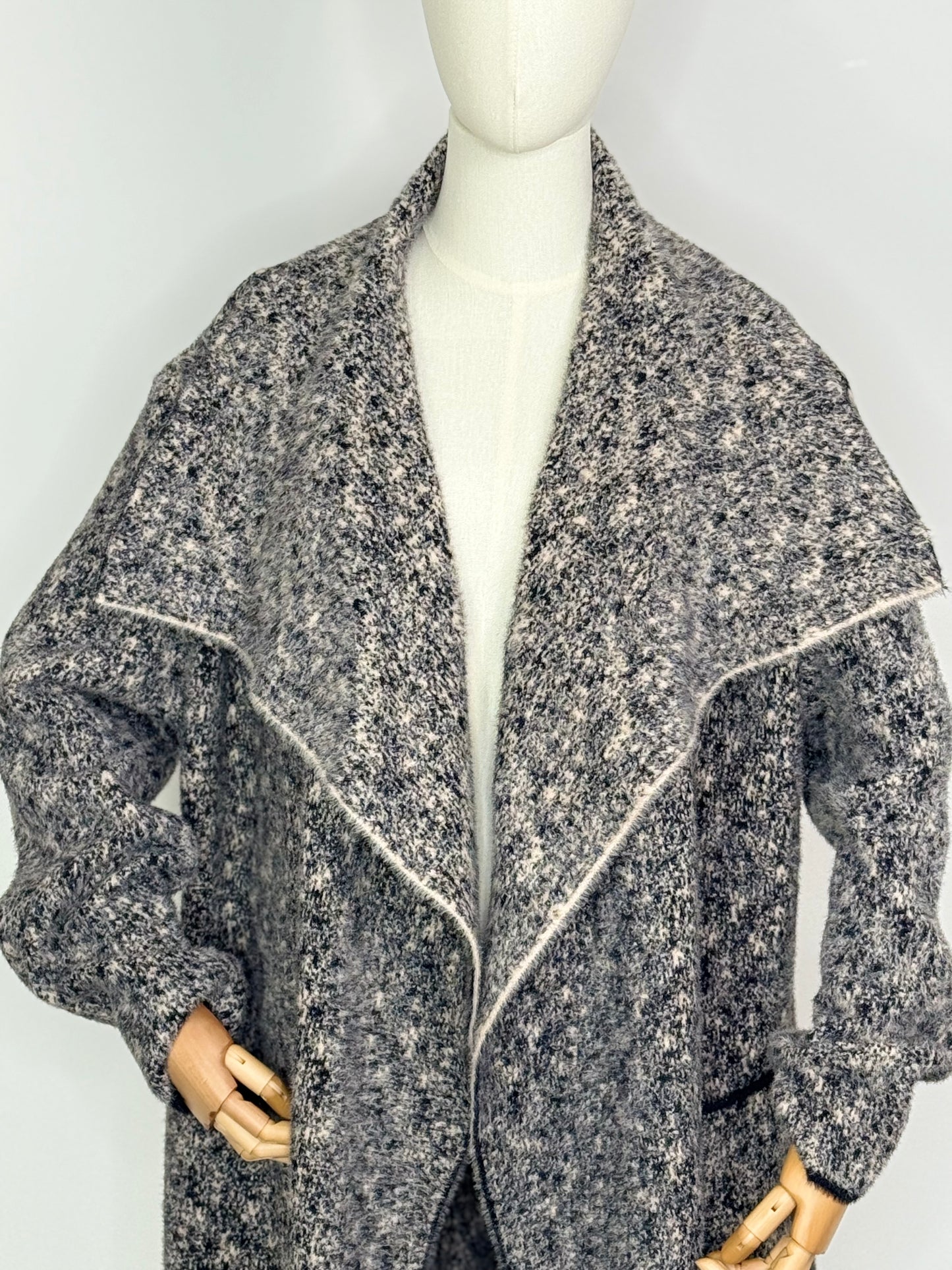 Wendy Waterfall Coat Black and Cream