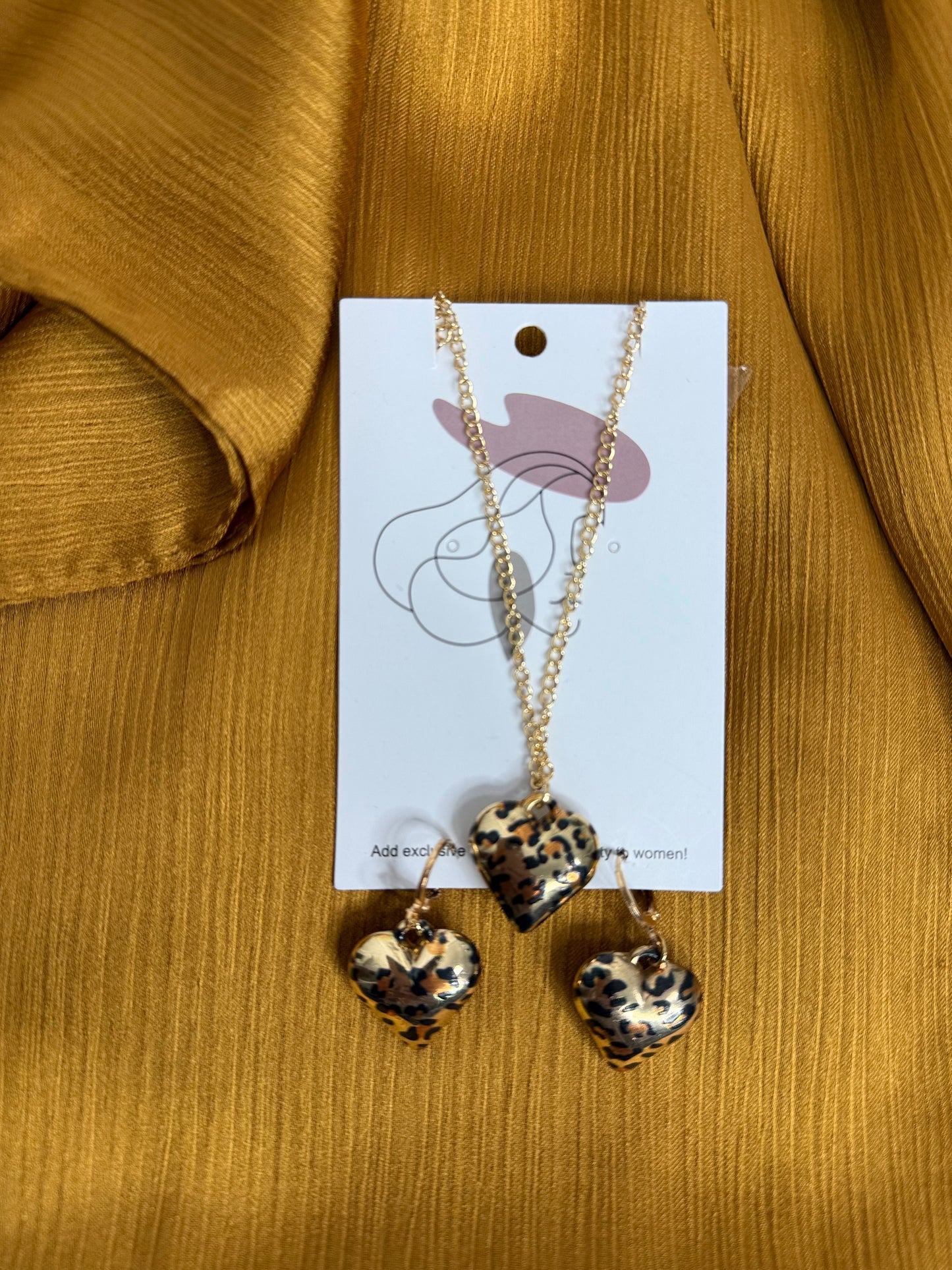 Leopard print heart earrings and necklace set