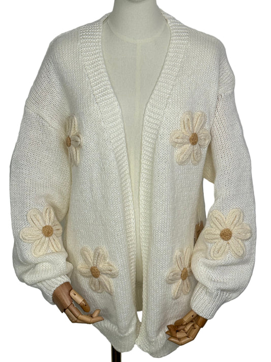 Freya Flower Open Cardigan Cream