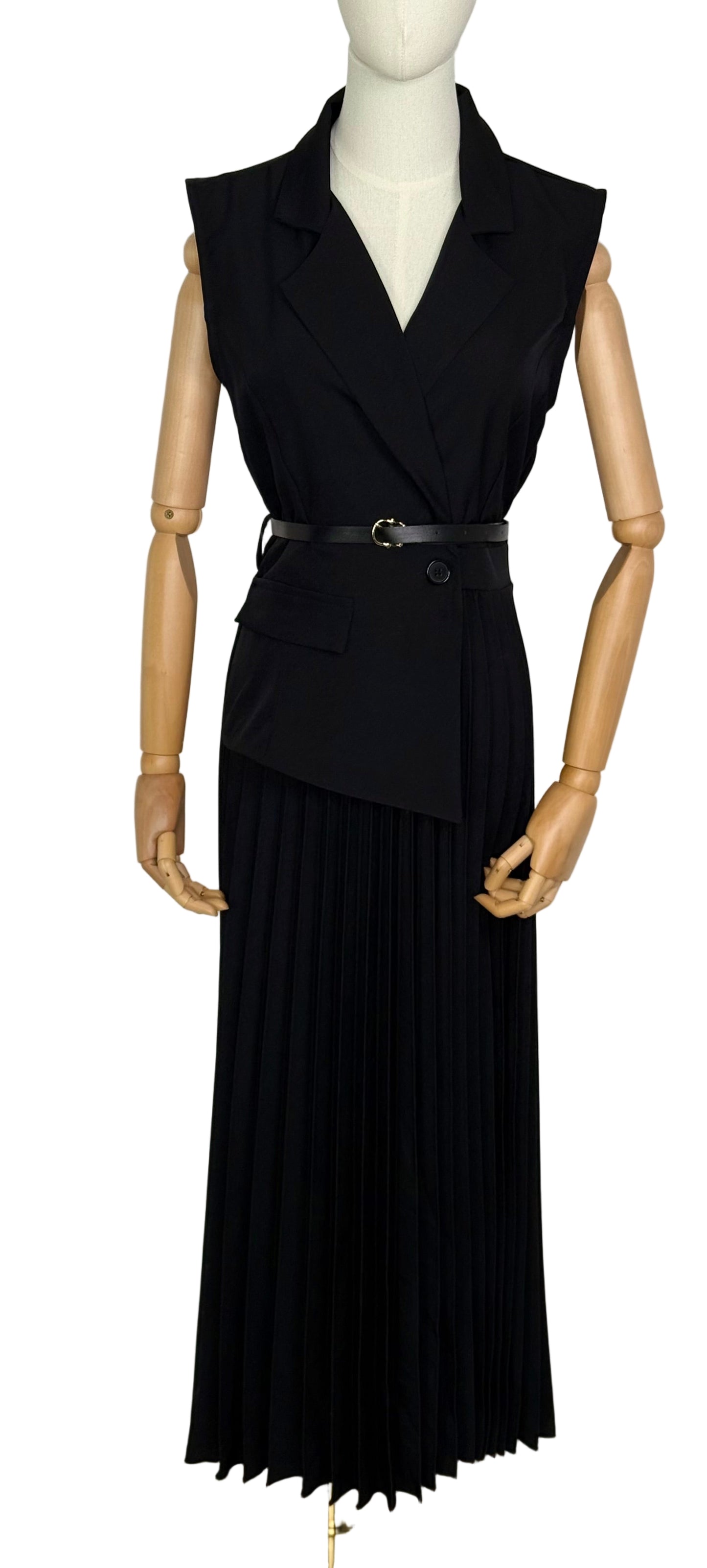 Polly Pleated Black Dress
