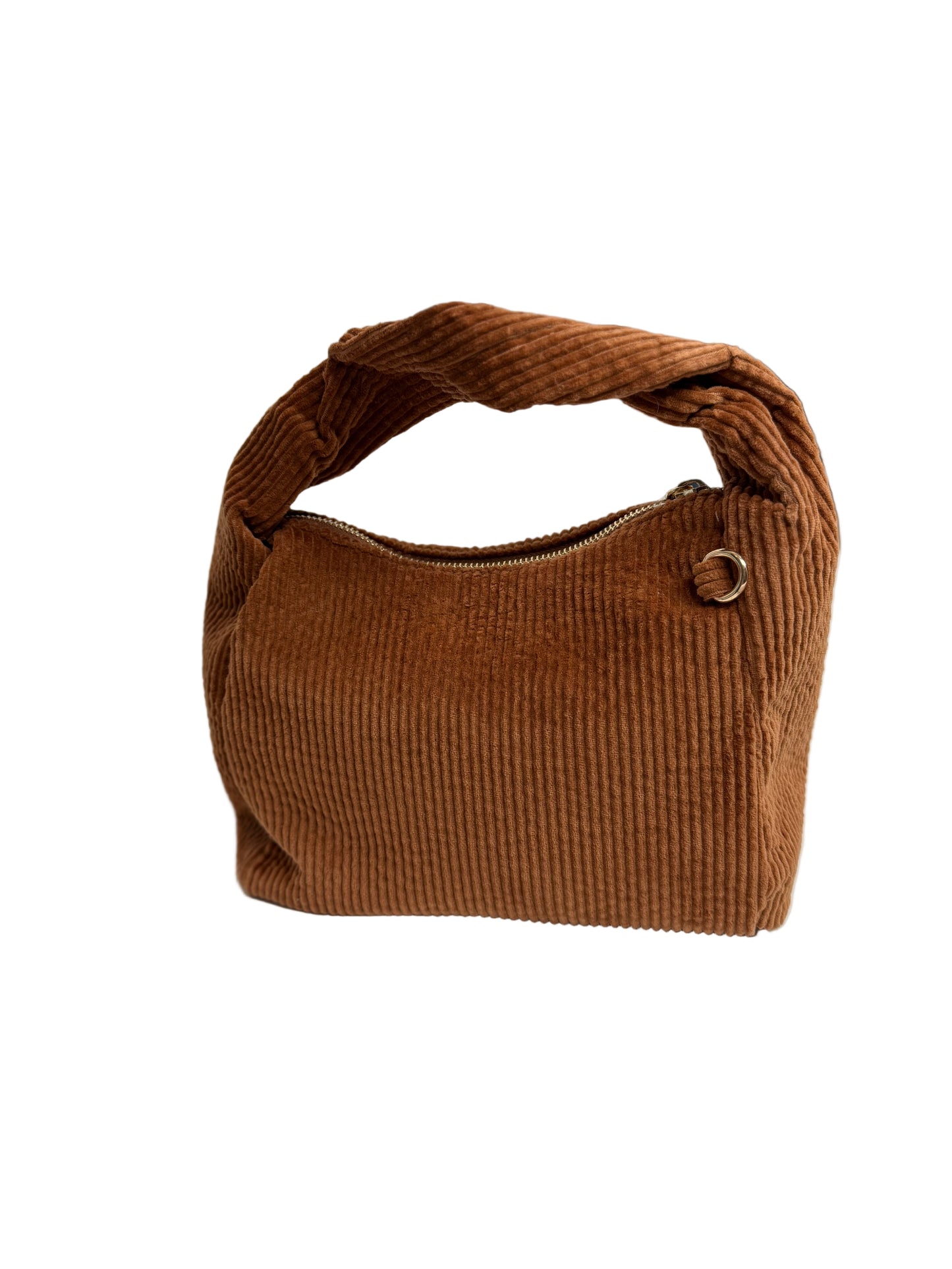 Corduroy Tan small handbag with material handle