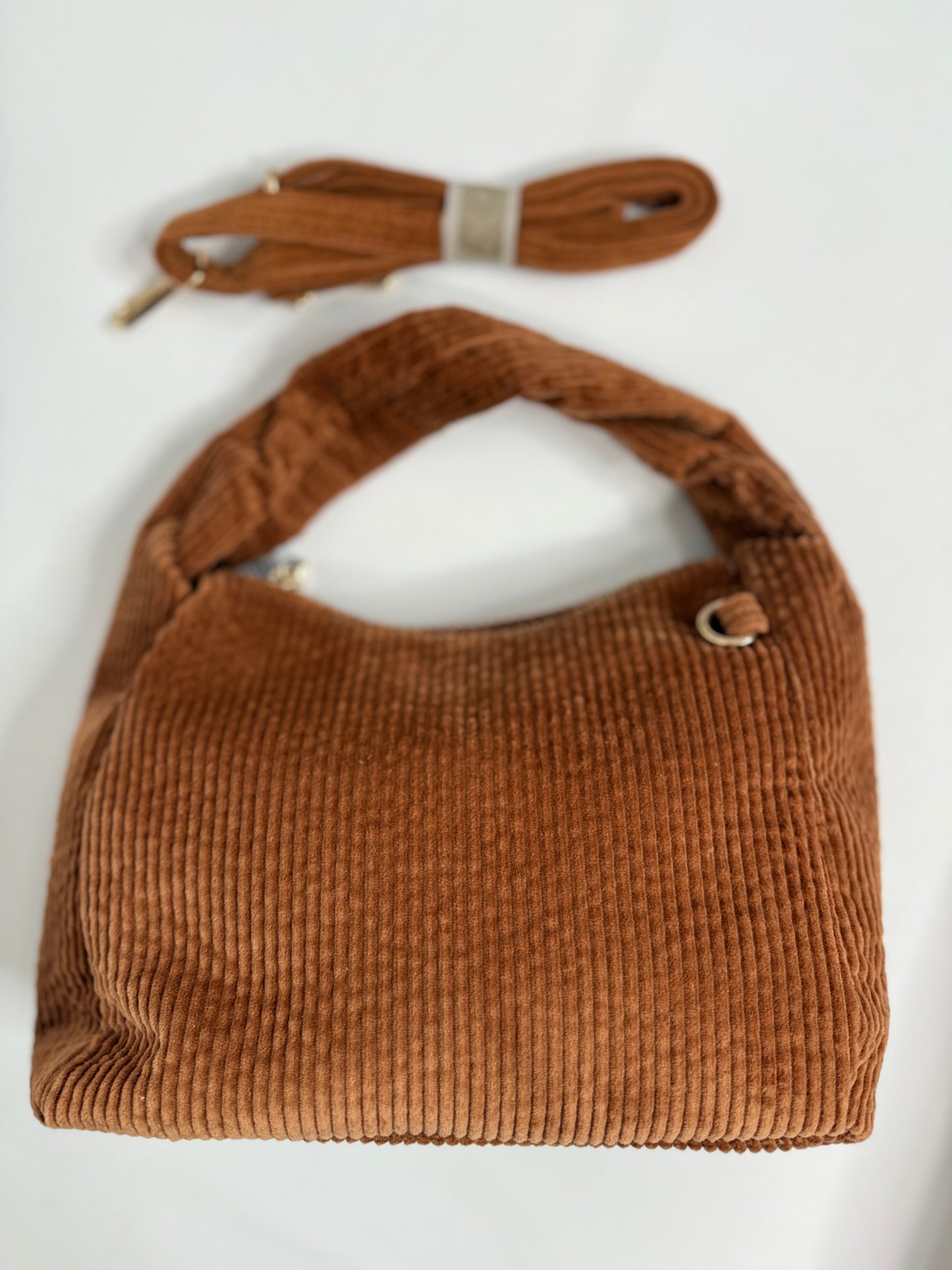 Corduroy Tan small handbag with material handle