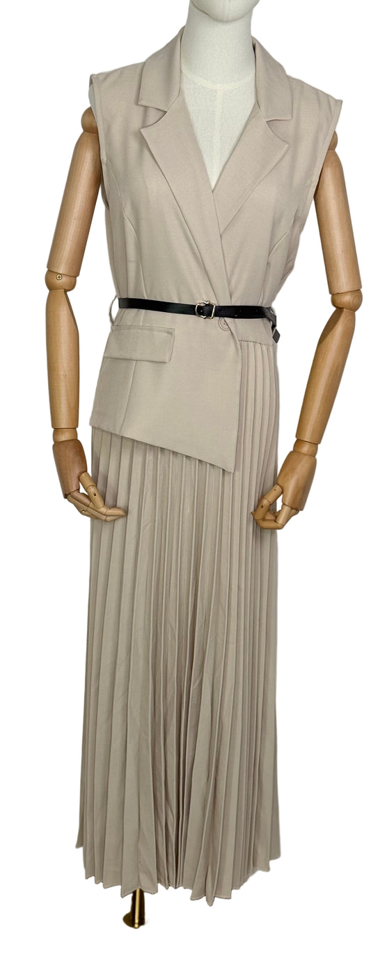 Polly Pleated Cream Dress