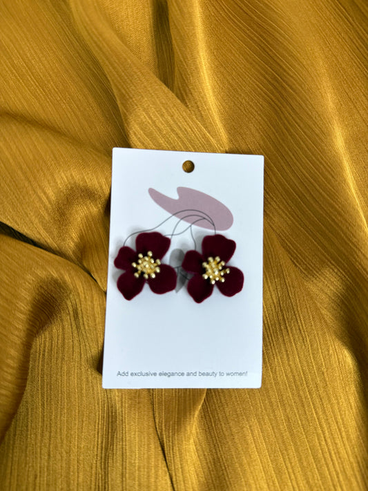 Maroon Flock Flower Earrings