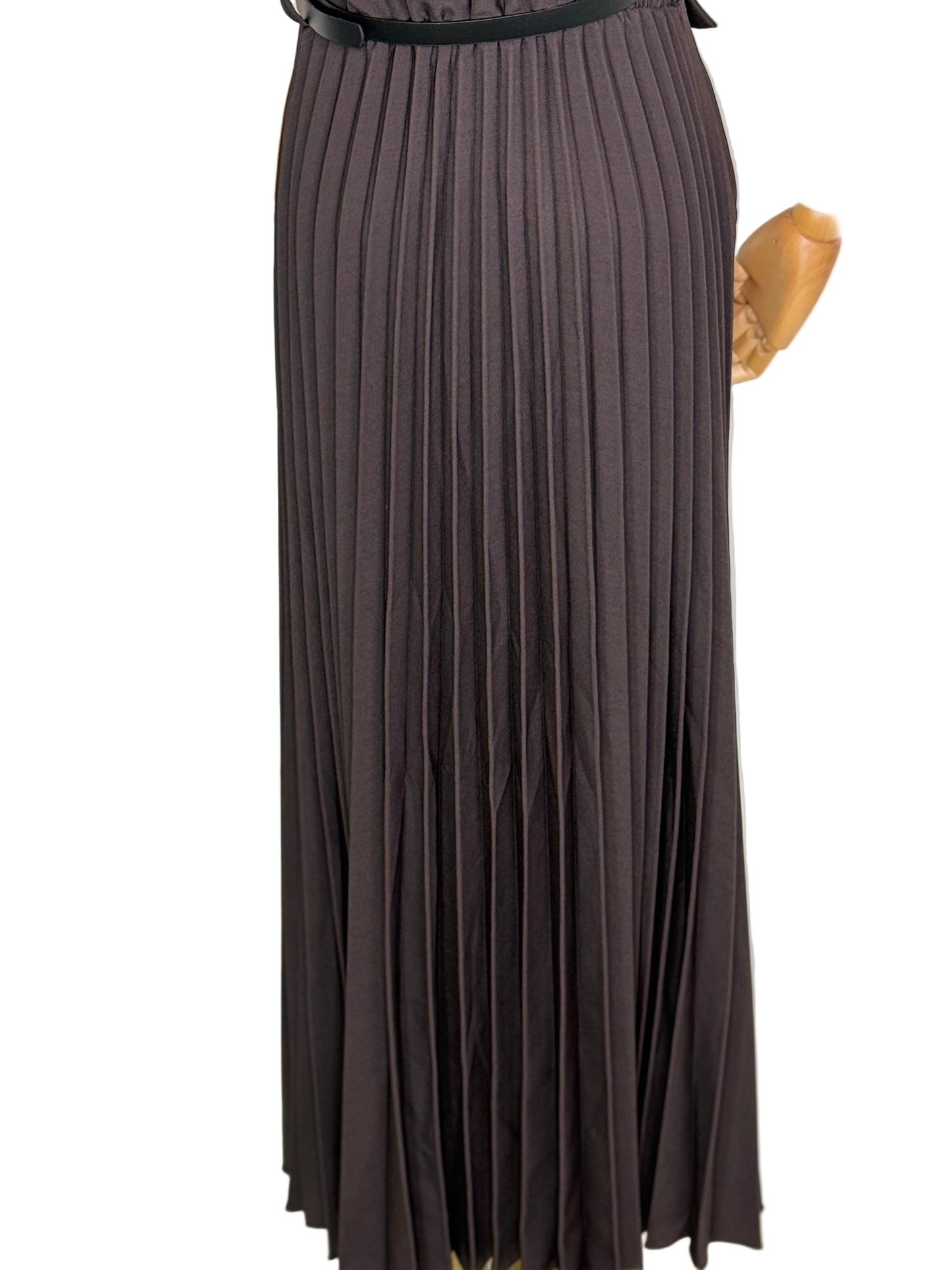 Polly Pleated Chocolate dress