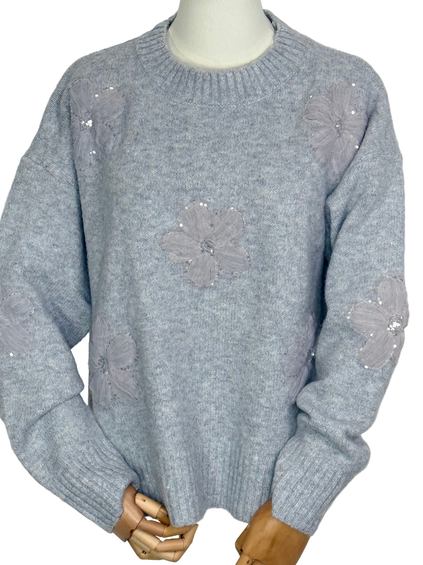 Sienna Sequin Flower Jumper Grey