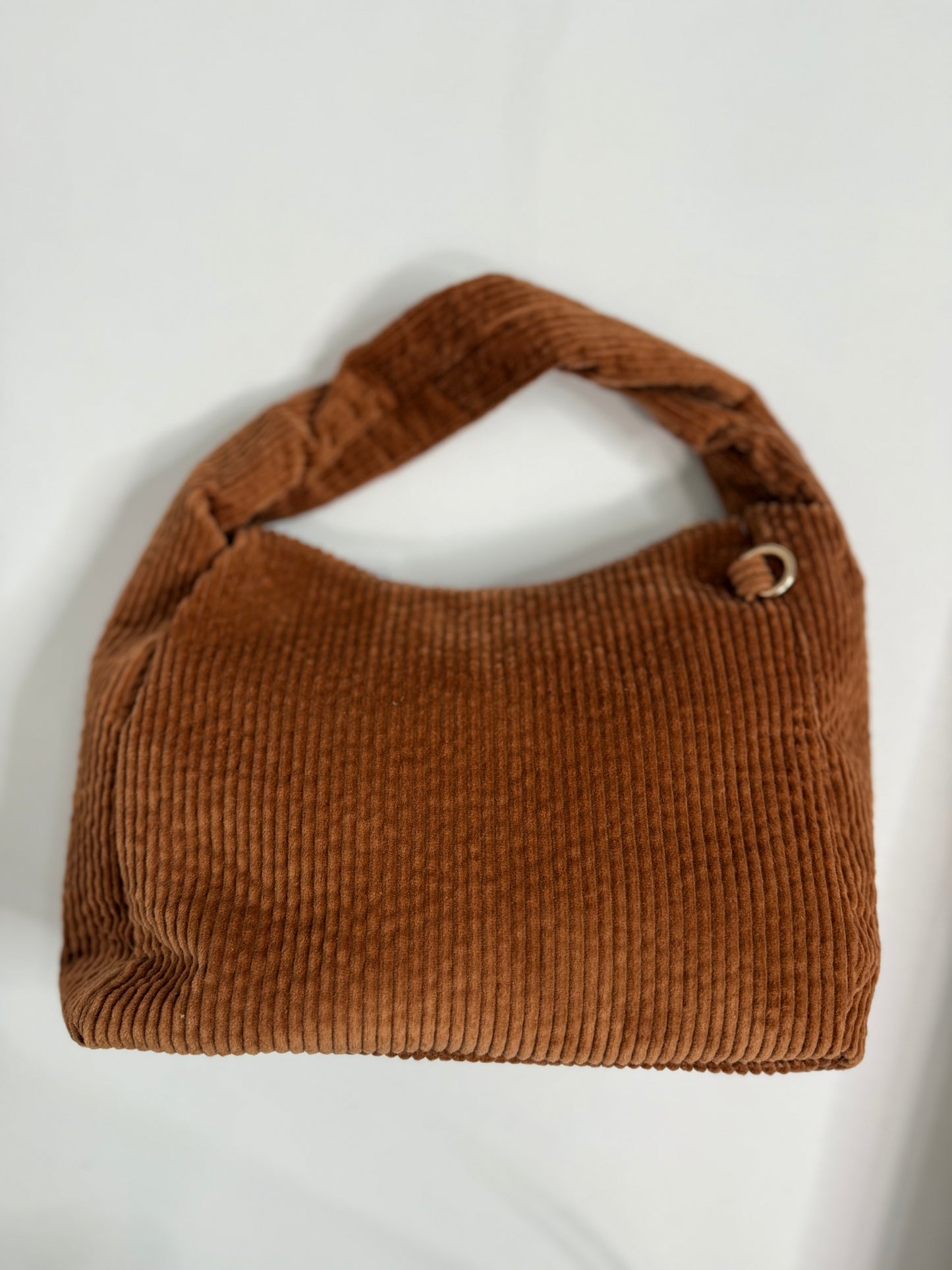 Corduroy Tan small handbag with material handle