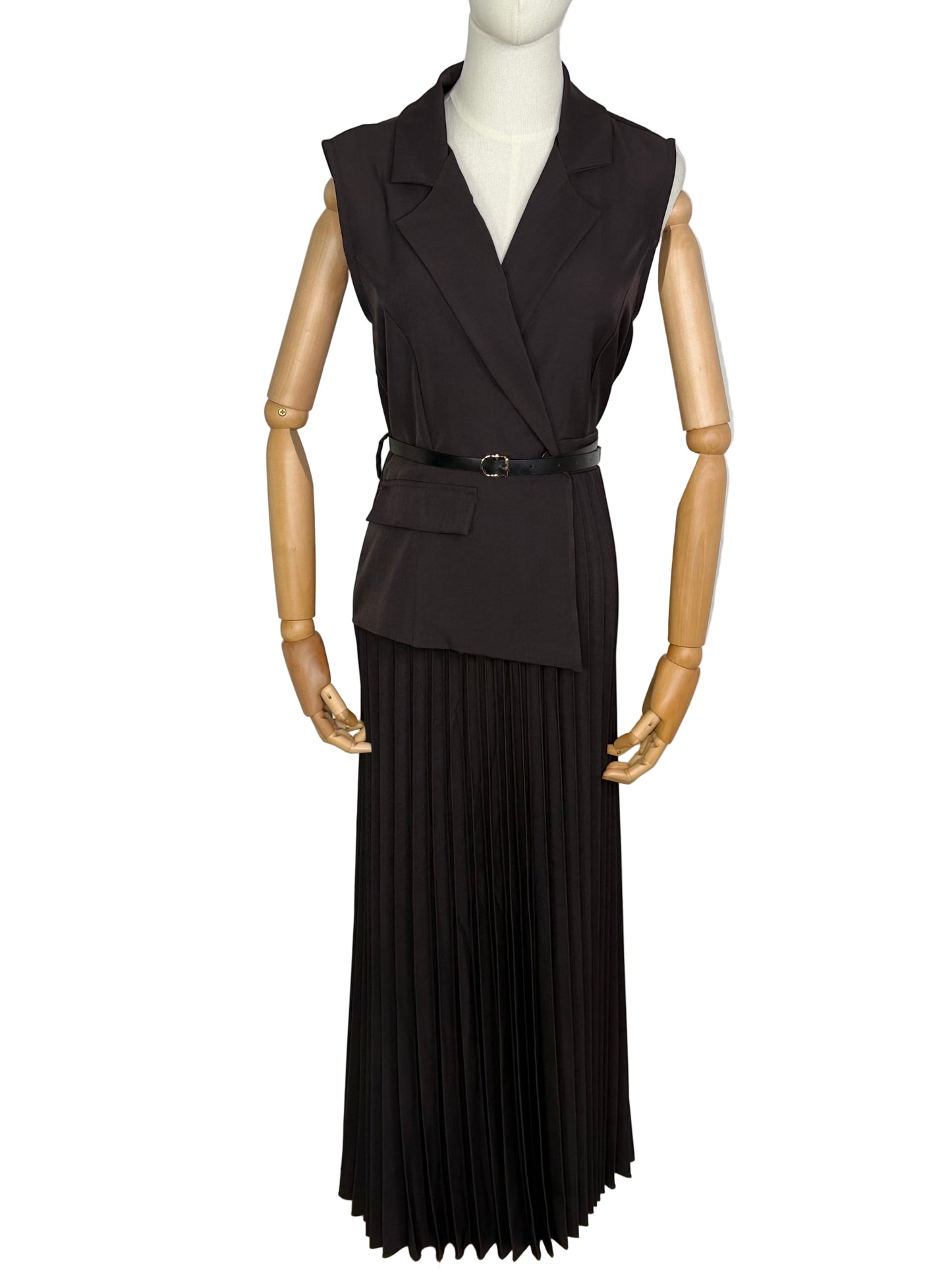 Polly Pleated Chocolate dress